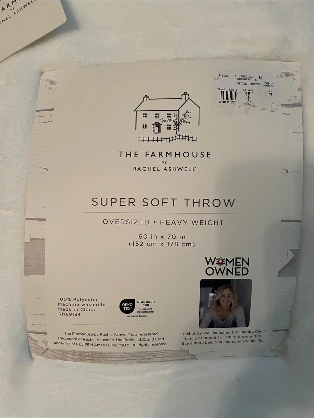 The Farmhouse by Rachel Ashwell Bright White Oversized Super Soft Throw 60 x 70”